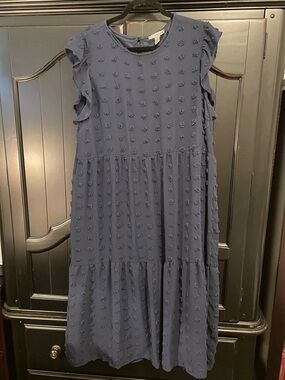 Love By Design Navy Blue Textured Tiered Dress